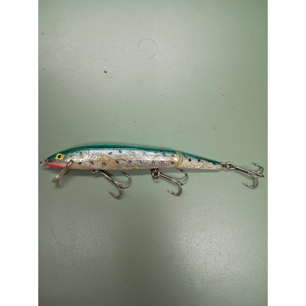 Vintage Jointed Minnow Fishing Lure Silver Teal Speckled 4.5 Inch Hard Bait